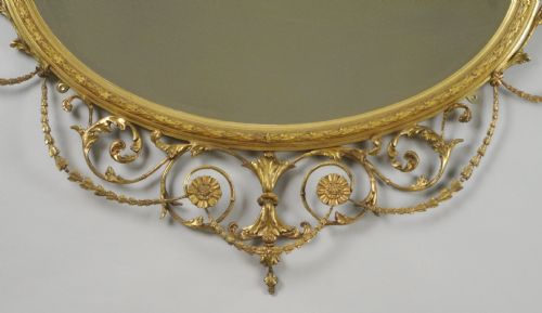 VICTORIAN GILT ADAM STYLE OVAL OVERMANTLE WALL MIRROR - ADDITIONAL PHOTO 6