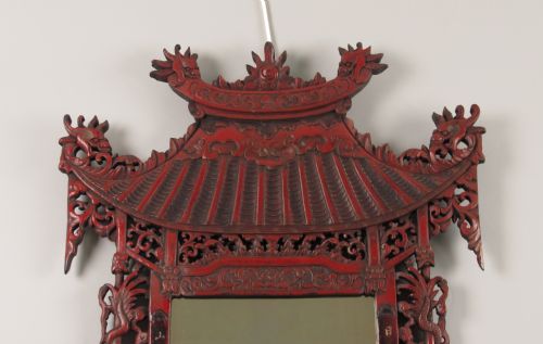 19TH CENTURY CHINESE RED LACQUER PAGODA WALL MIRROR - ADDITIONAL PHOTO 1