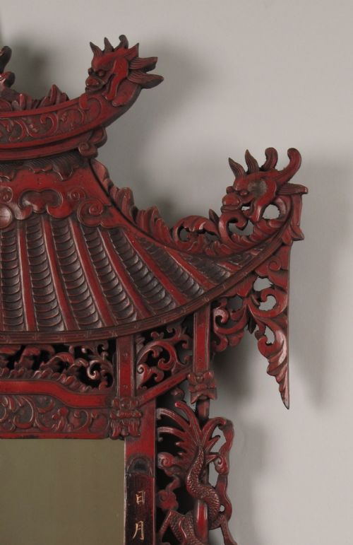 19TH CENTURY CHINESE RED LACQUER PAGODA WALL MIRROR - ADDITIONAL PHOTO 5