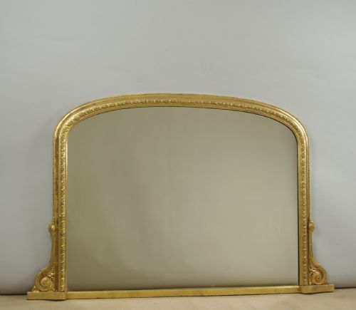 VICTORIAN GILT LARGE ARCH TOP OVERMANTLE MIRROR