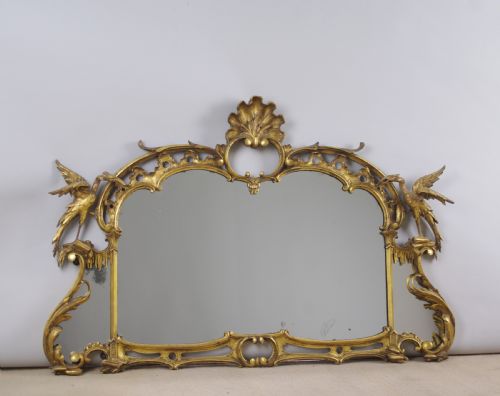 19TH CENTURY CHINESE CHIPPENDALE STYLE GILT WOOD OVERMANTLE MIRROR