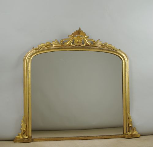 VICTORIAN GILT WOOD ARCH TOP OVERMANTLE MIRROR