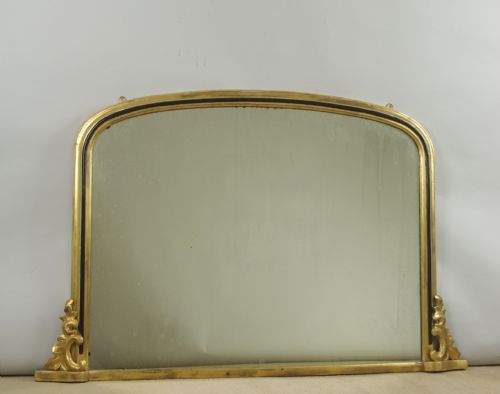 Victorian Gilt and Ebonised Large Arch Top Overmantle Mirror