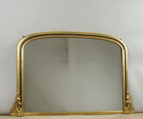 Victorian Gilt and Ebonised Large Arch Top Overmantle Mirror