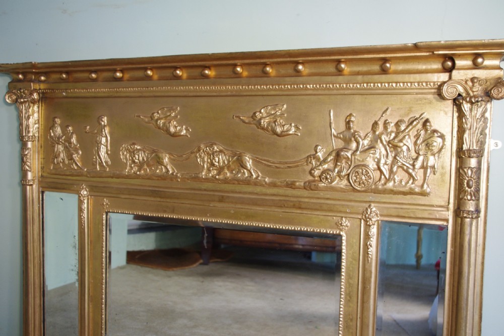 English Regency Style Gilt Triple-Plate Overmantle Mirror View IV