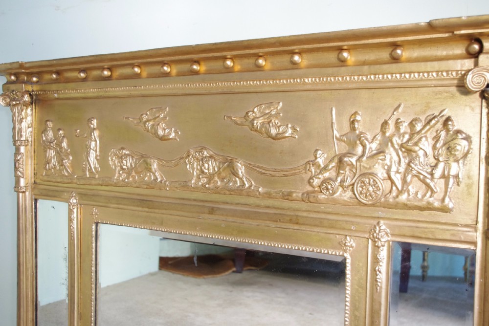 English Regency Style Gilt Triple-Plate Overmantle Mirror View VI
