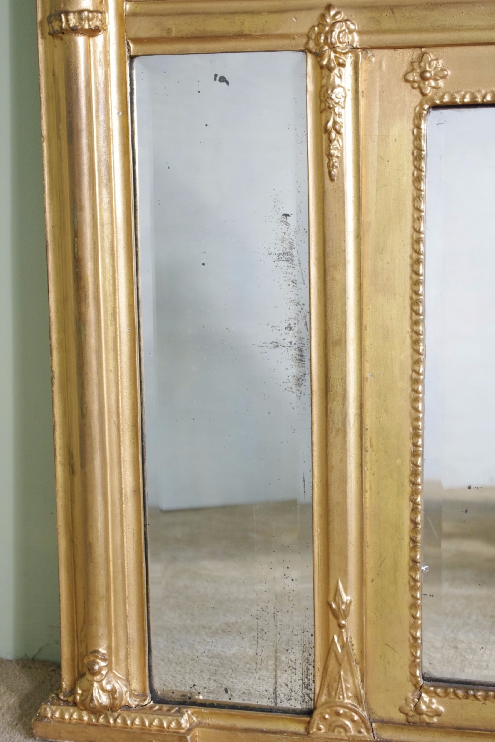 English Regency Style Gilt Triple-Plate Overmantle Mirror View IX