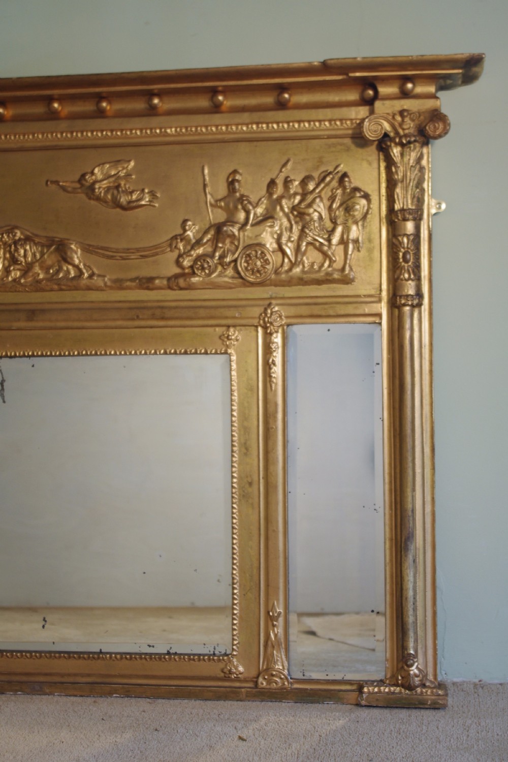 English Regency Style Gilt Triple-Plate Overmantle Mirror View XI