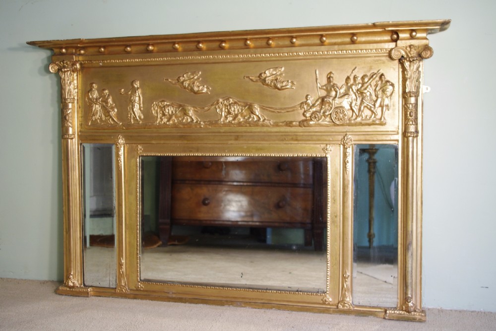 English Regency Style Gilt Triple-Plate Overmantle Mirror View XII