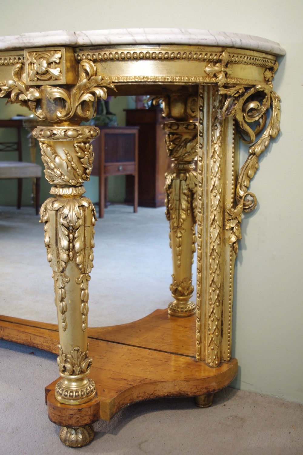 19th Century English Gilt Console Table with Marble Top View IV