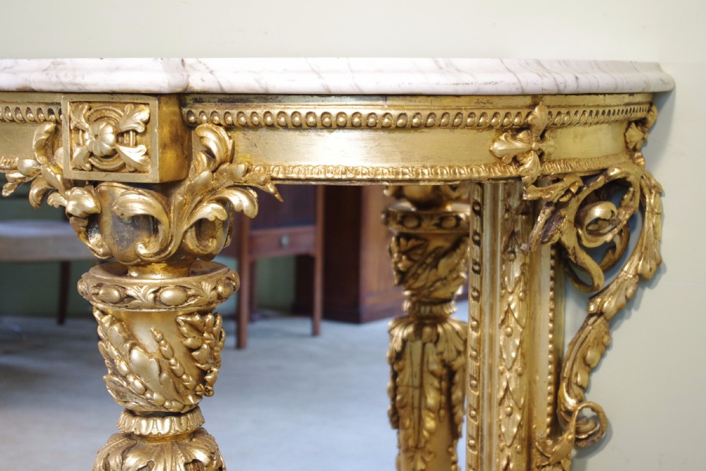 19th Century English Gilt Console Table with Marble Top View V