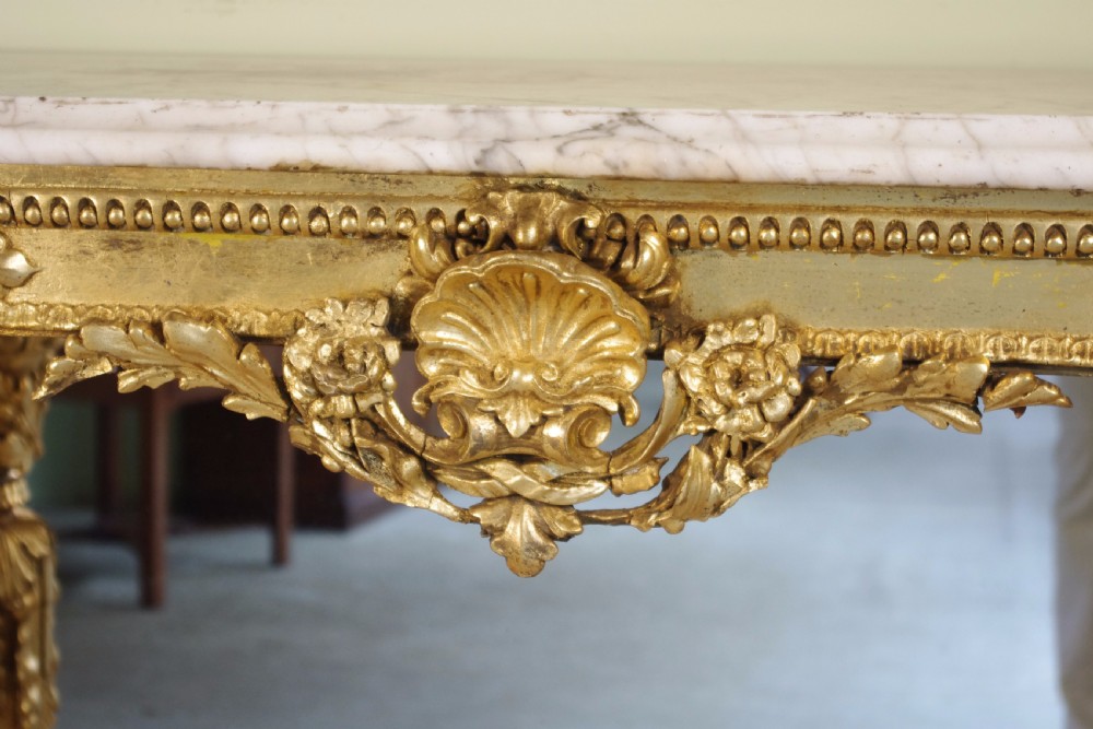 19th Century English Gilt Console Table with Marble Top View IX