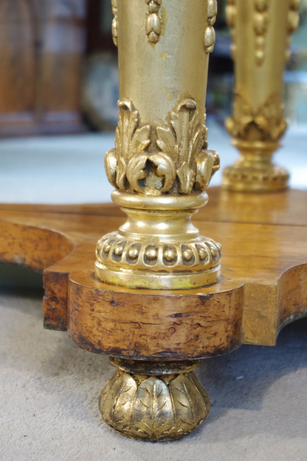 19th Century English Gilt Console Table with Marble Top View XII