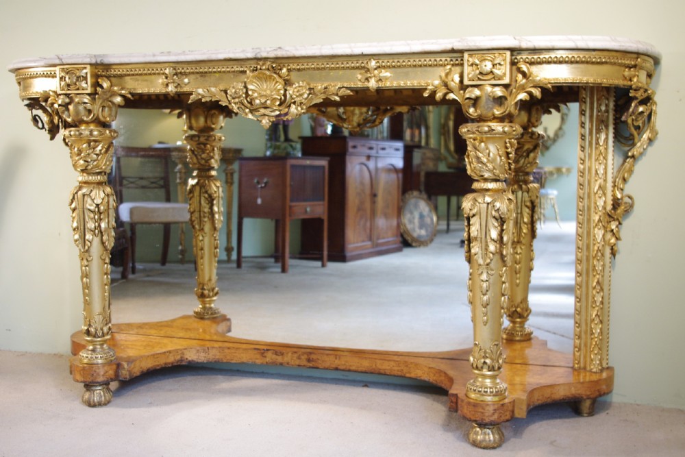 19th Century English Gilt Console Table with Marble Top View XVI