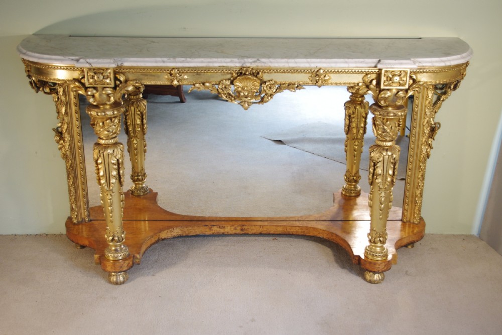 19th Century English Gilt Console Table with Marble Top View XVII