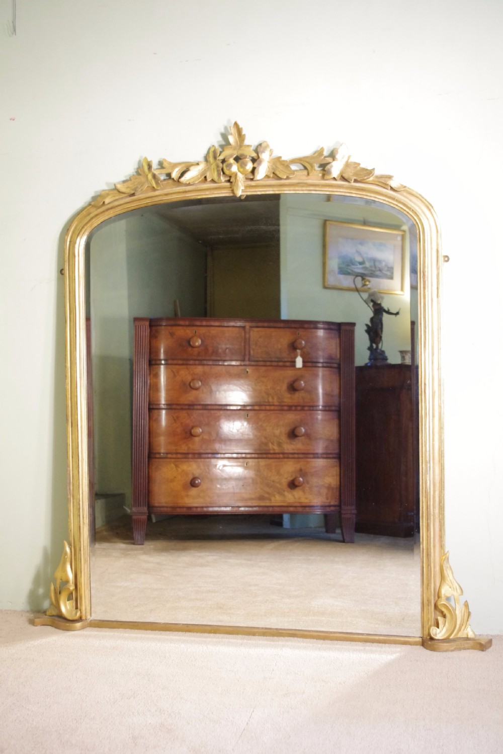Large Victorian Gilt Arch Top Overmantle Mirror