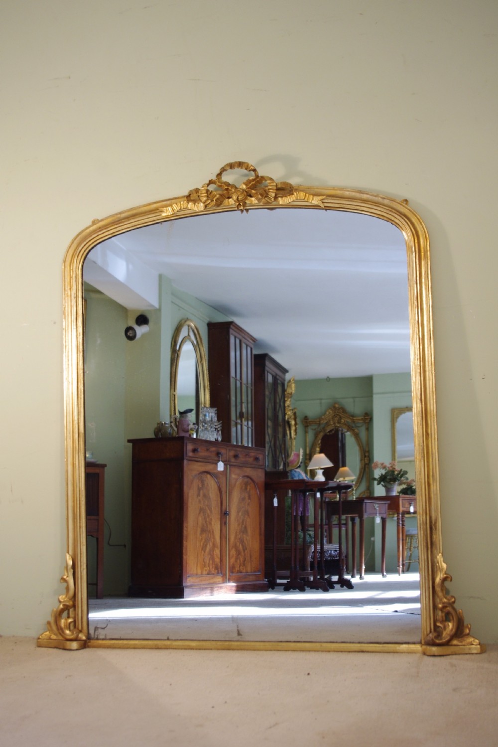 Large English Gilt Arch Top Overmantle Mirror