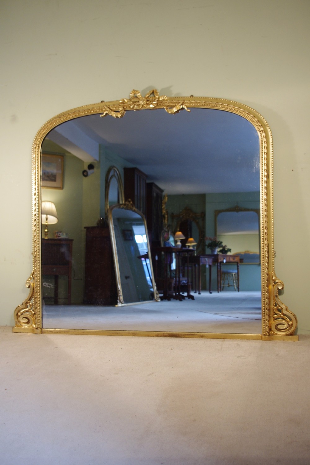 Large Gilt Arch Top Overmantle Mirror