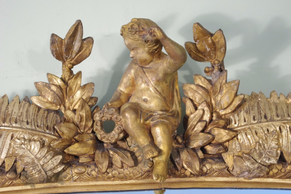 Large Gilt Arch Top Overmantle Mirror with Putto Cresting View III