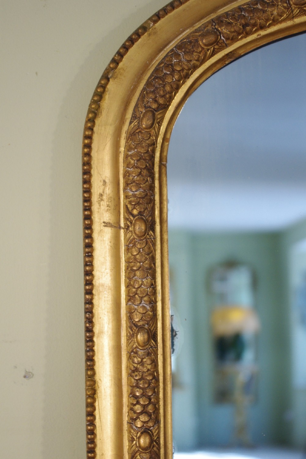 Large Gilt Arch Top Overmantle Mirror with Putto Cresting View IV
