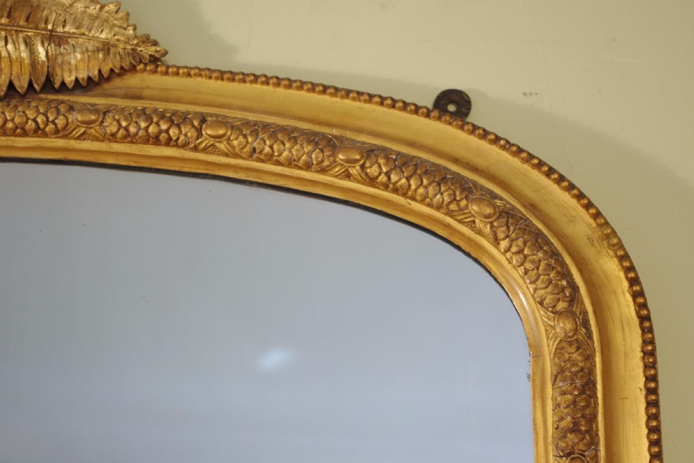 Large Gilt Arch Top Overmantle Mirror with Putto Cresting View V