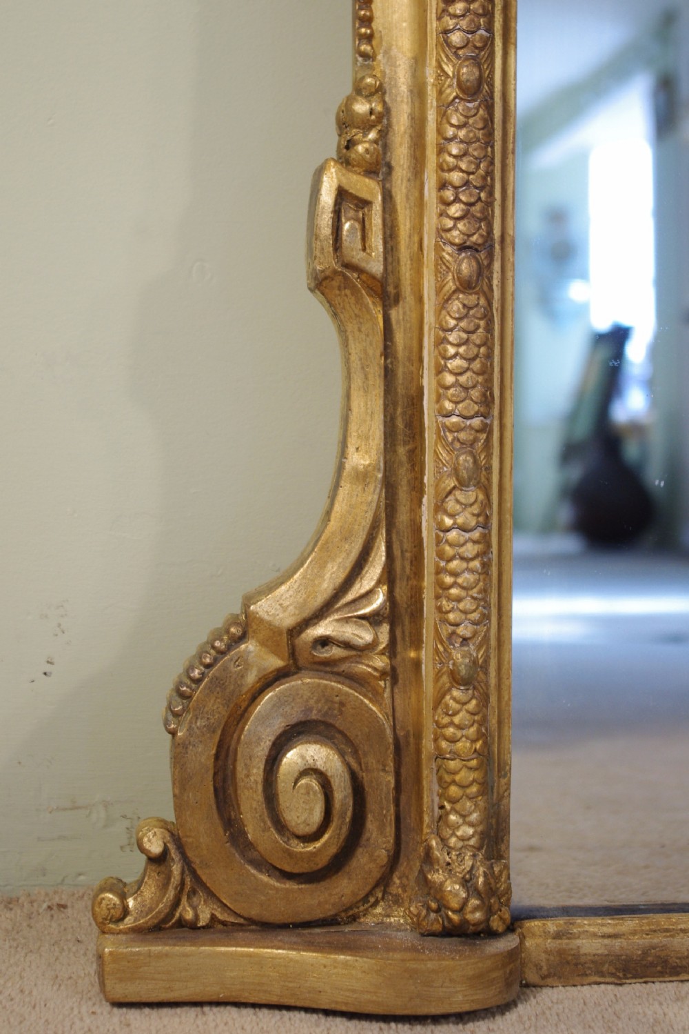 Large Gilt Arch Top Overmantle Mirror with Putto Cresting View VII