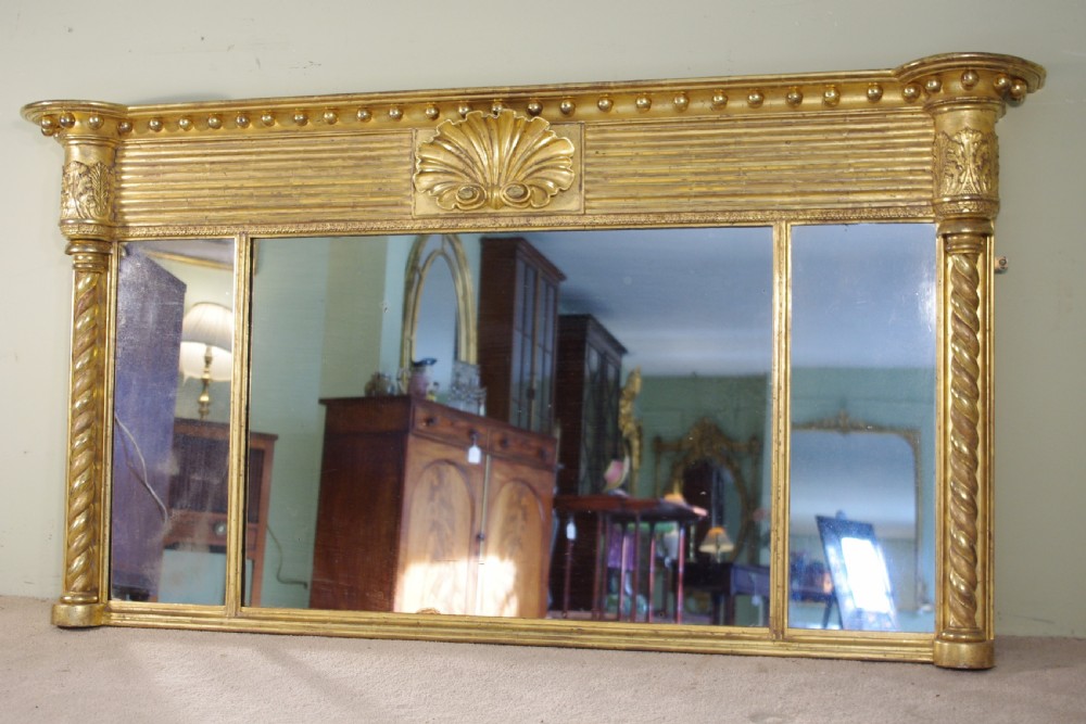 19th Century English Gilt Triple-Plate Overmantle Mirror