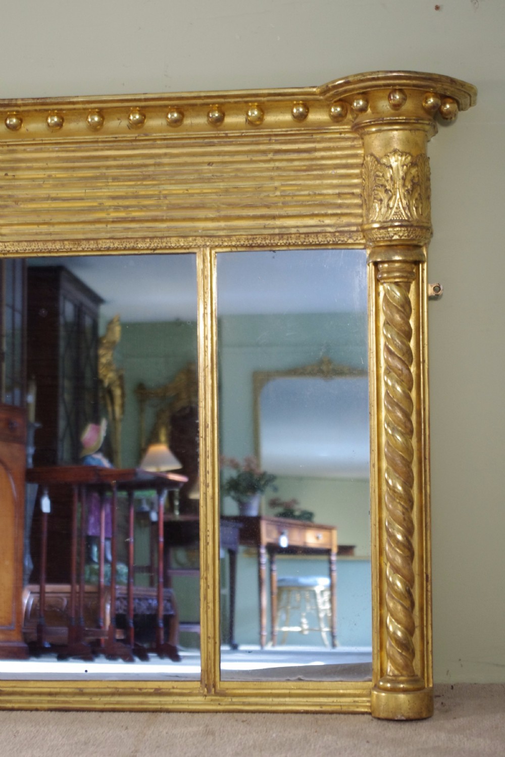 19th Century English Gilt Triple-Plate Overmantle Mirror View II