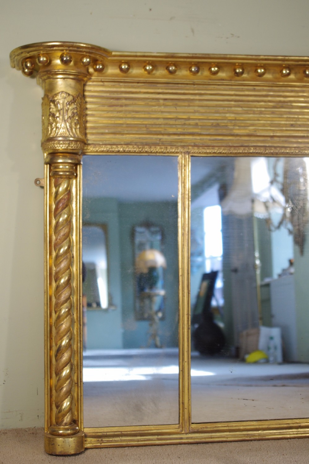 19th Century English Gilt Triple-Plate Overmantle Mirror View III