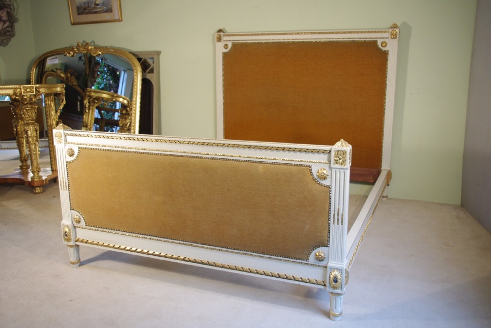 French Louis XVI Style Painted and Parcel-Gilt 5ft. Double/King Size Bed