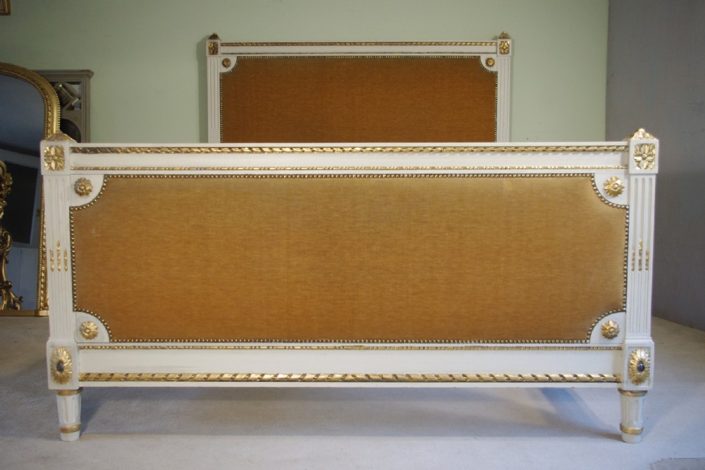 French Louis XVI Style Painted and Parcel-Gilt 5ft. Double/King Size Bed View II