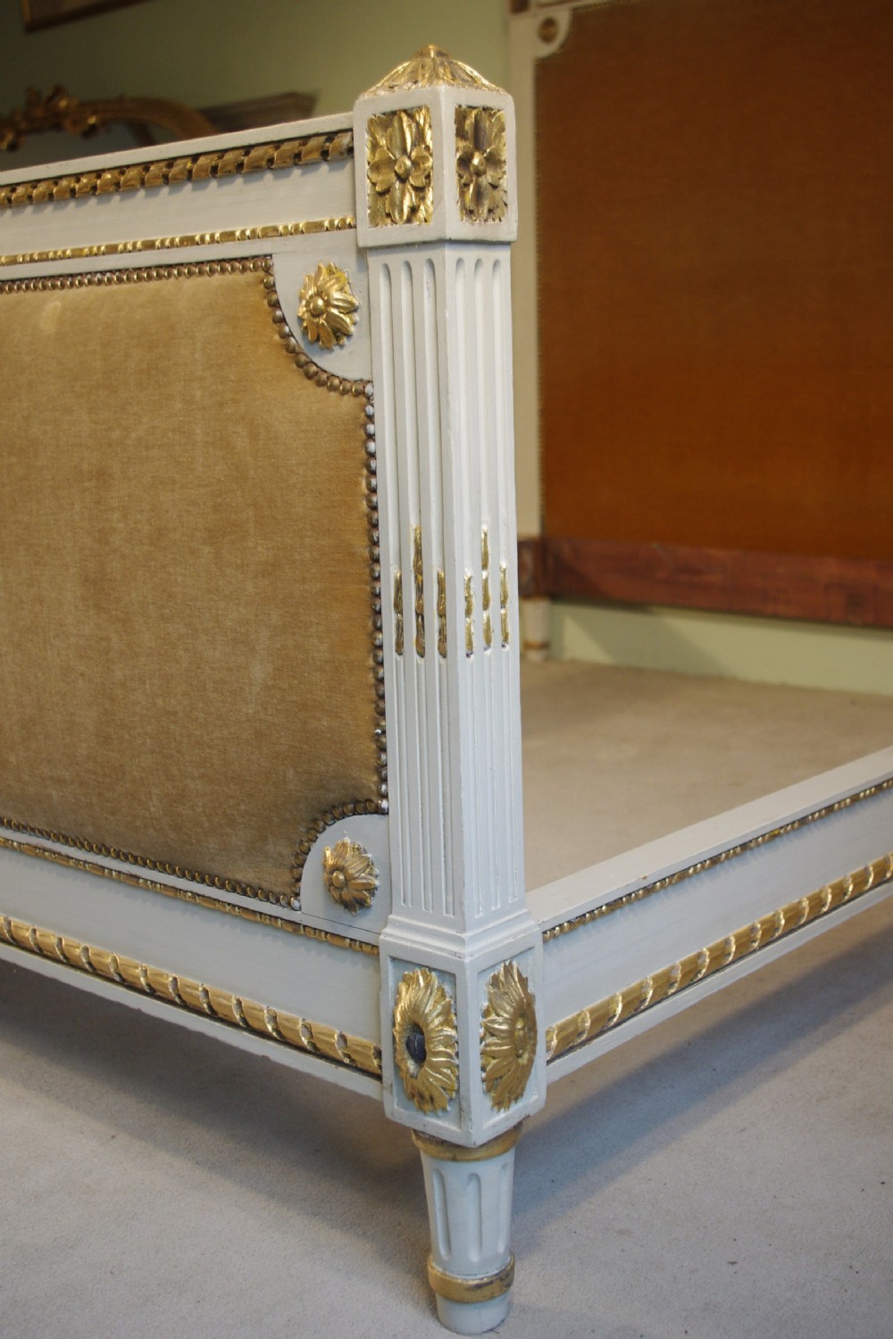 French Louis XVI Style Painted and Parcel-Gilt 5ft. Double/King Size Bed View V