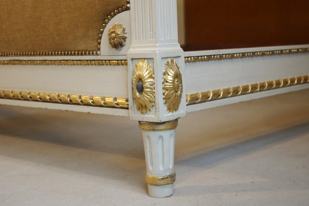 French Louis XVI Style Painted and Parcel-Gilt 5ft. Double/King Size Bed View XI