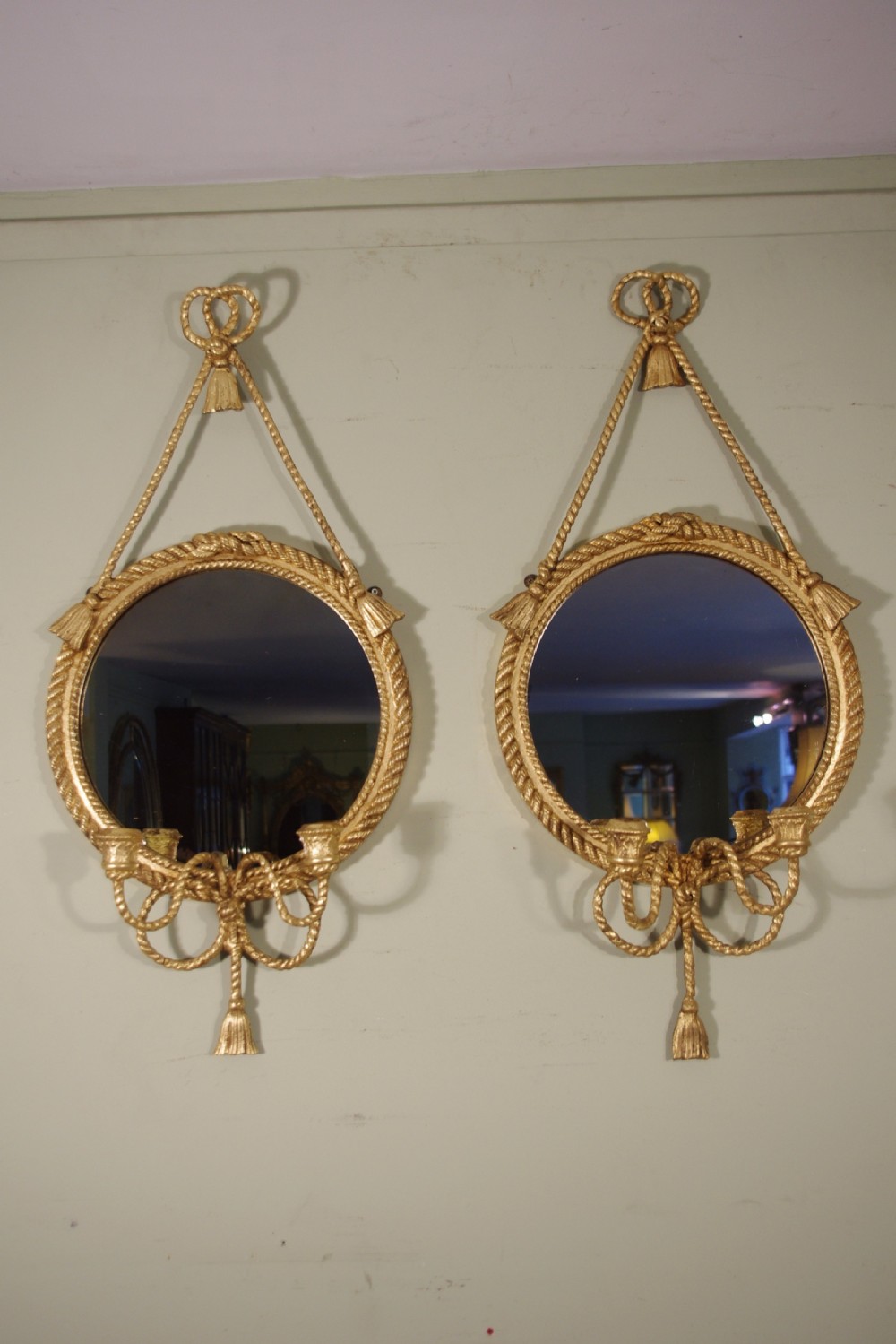 Pair of Gilt Rope Twist Girandole Mirrors