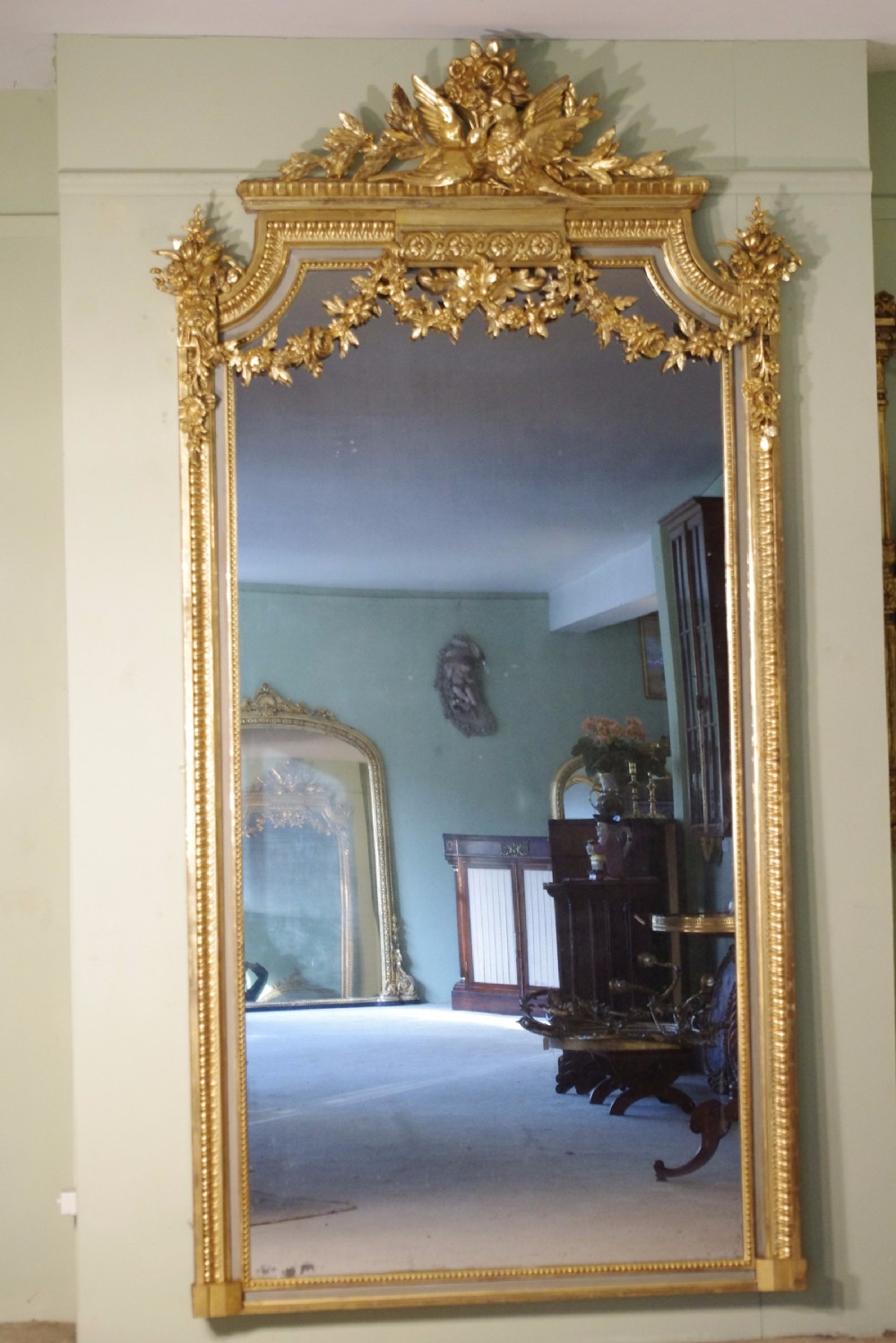 19th Century French Loius XVI Style Painted and Parcel-Gilt Large Overmantle/Wall Mirror