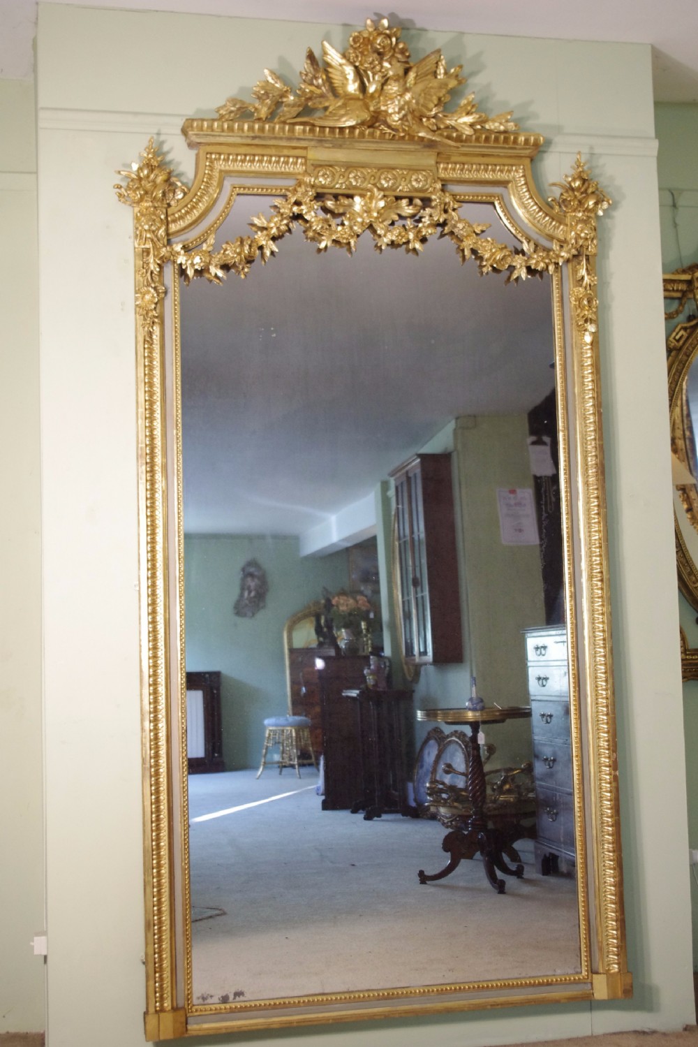 19th Century French Loius XVI Style Painted and Parcel-Gilt Large Overmantle/Wall Mirror View XII