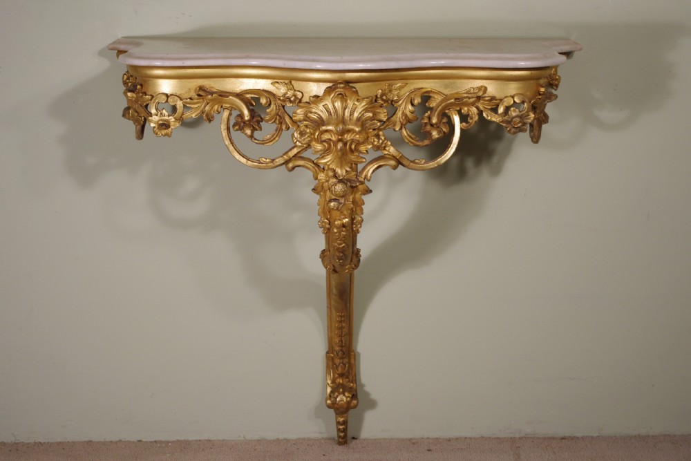 Gilt Console Table with Marble Top View II