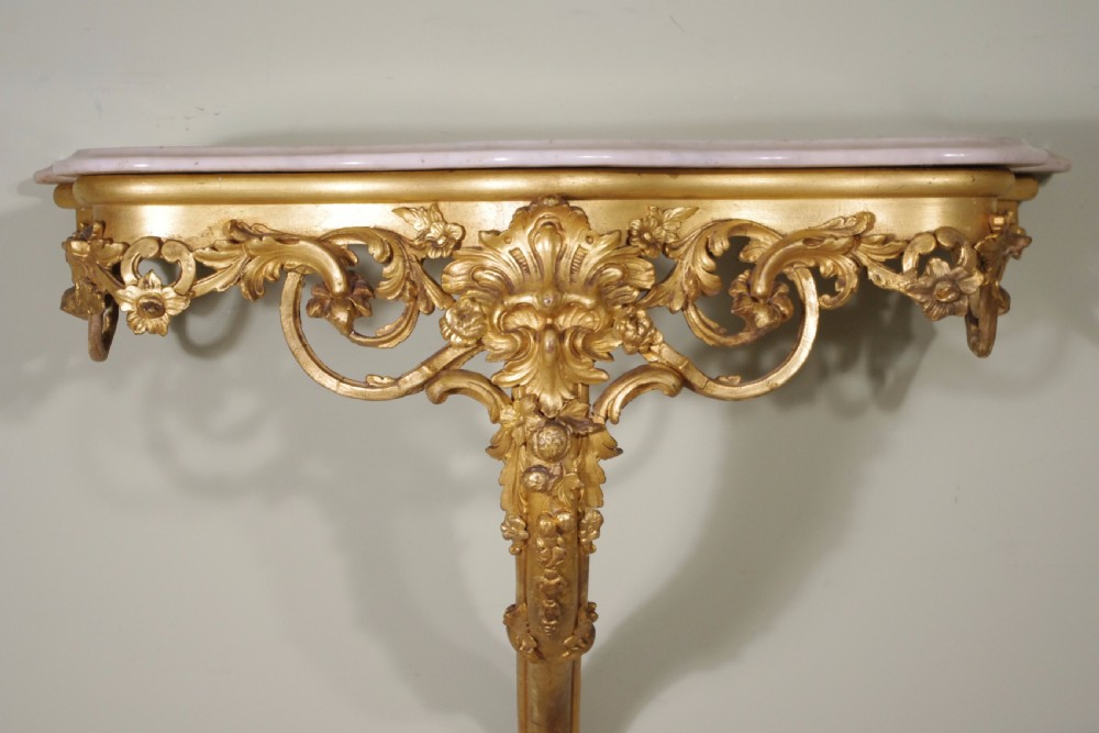 Gilt Console Table with Marble Top View V