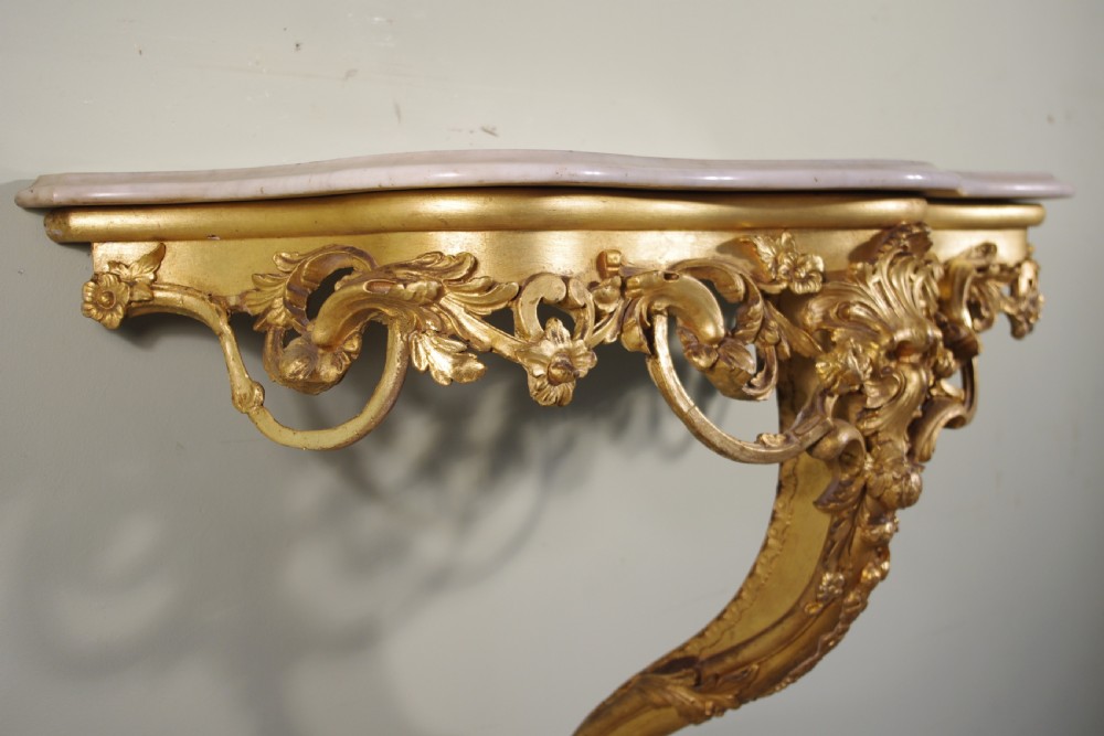 Gilt Console Table with Marble Top View VI