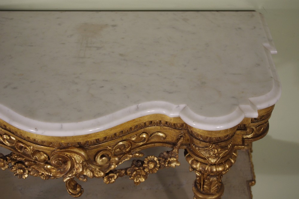 19th Century Gilt Console Table with Marble Top View XI
