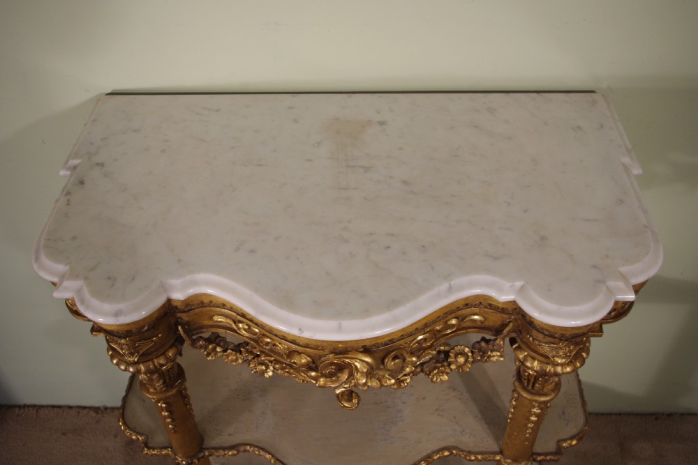 19th Century Gilt Console Table with Marble Top View XIII