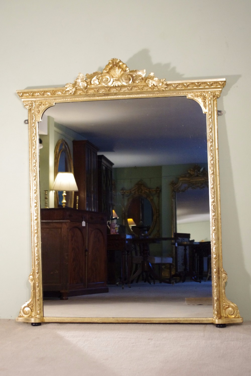 19th Century English Gilt Large Overmantle Mirror 