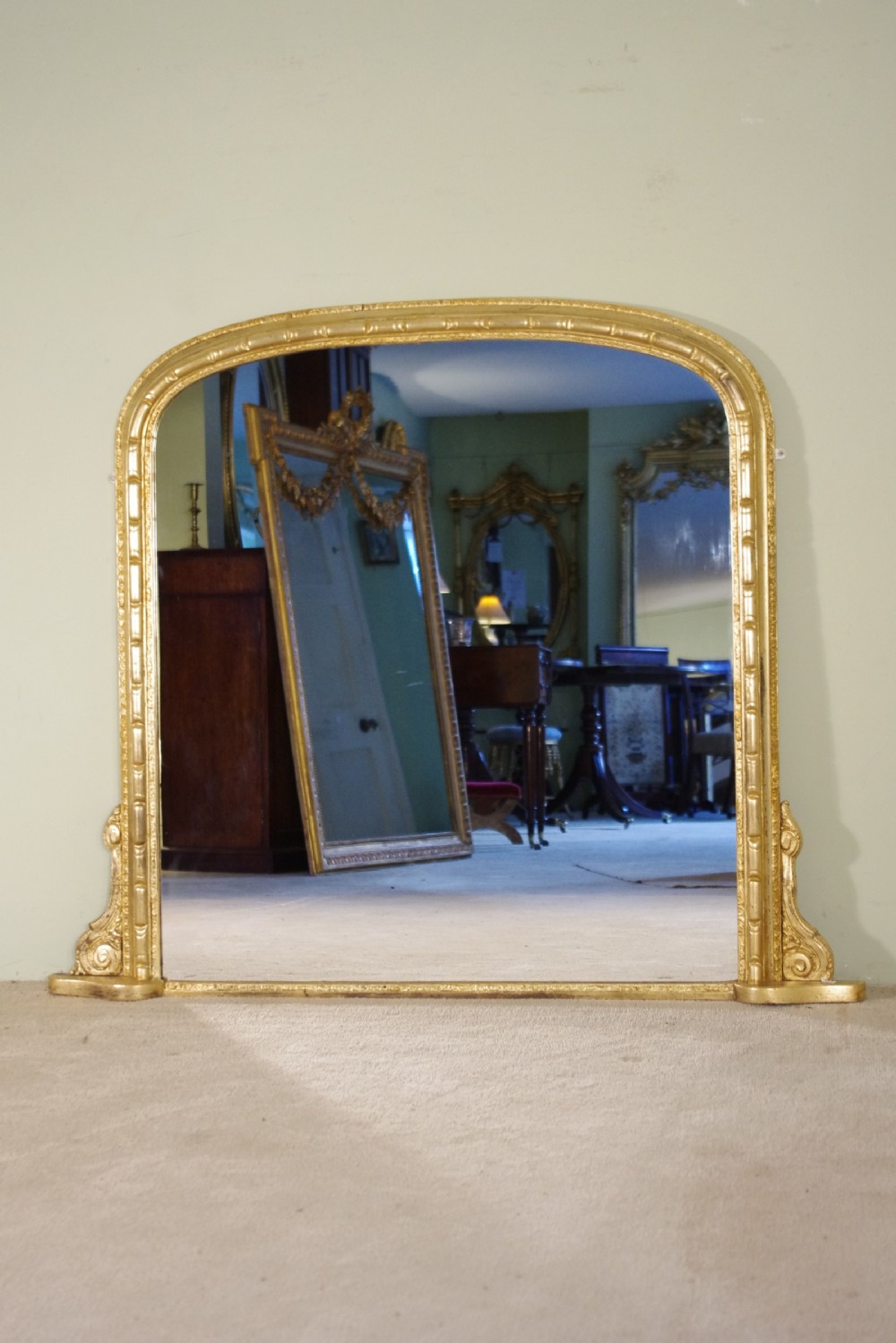 Gilt Large Arch Top Overmantle Mirror