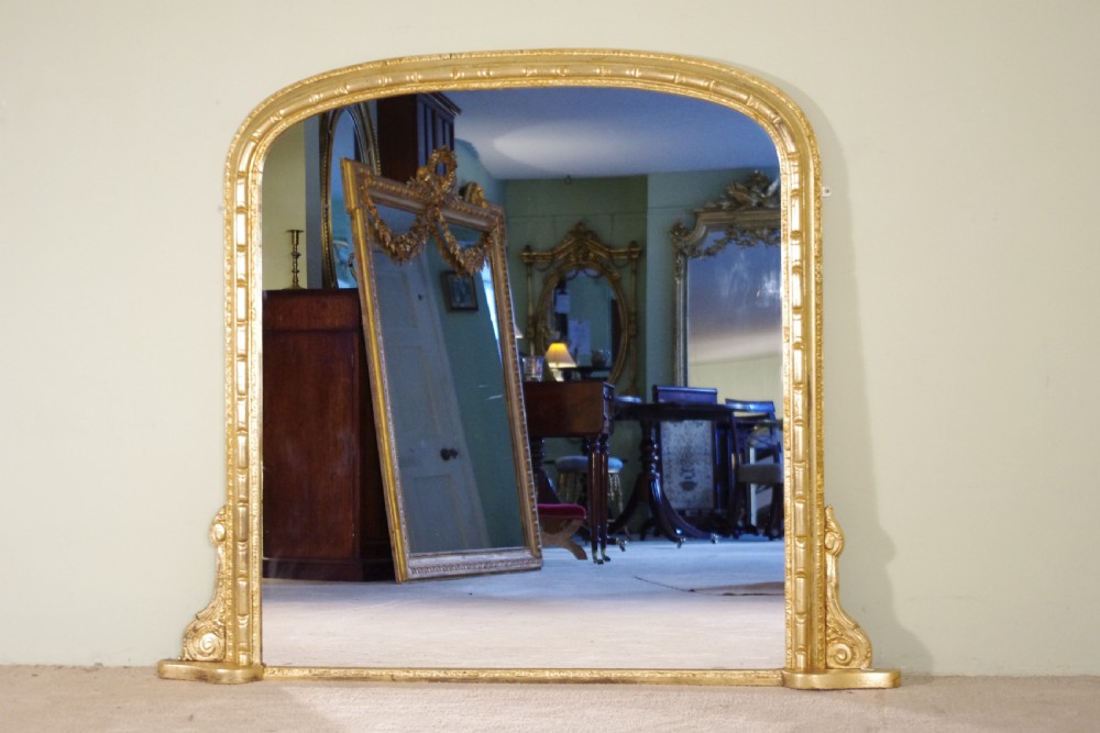 Gilt Large Arch Top Overmantle Mirror View II