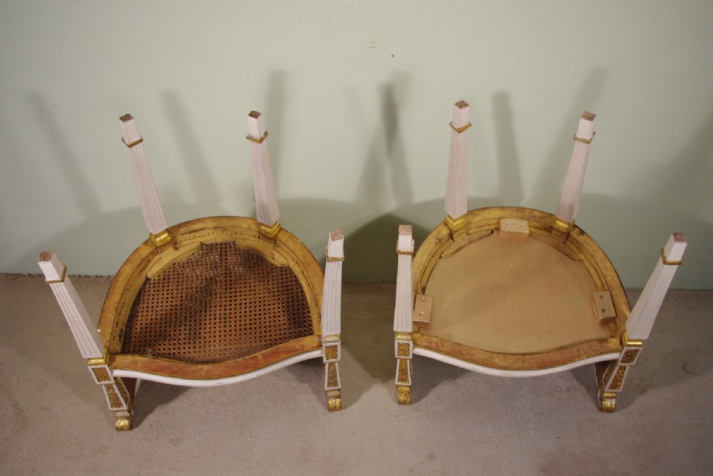 Pair French Louis XVI Style Painted/Gilt Cane Tub/Boudoir Chairs View X