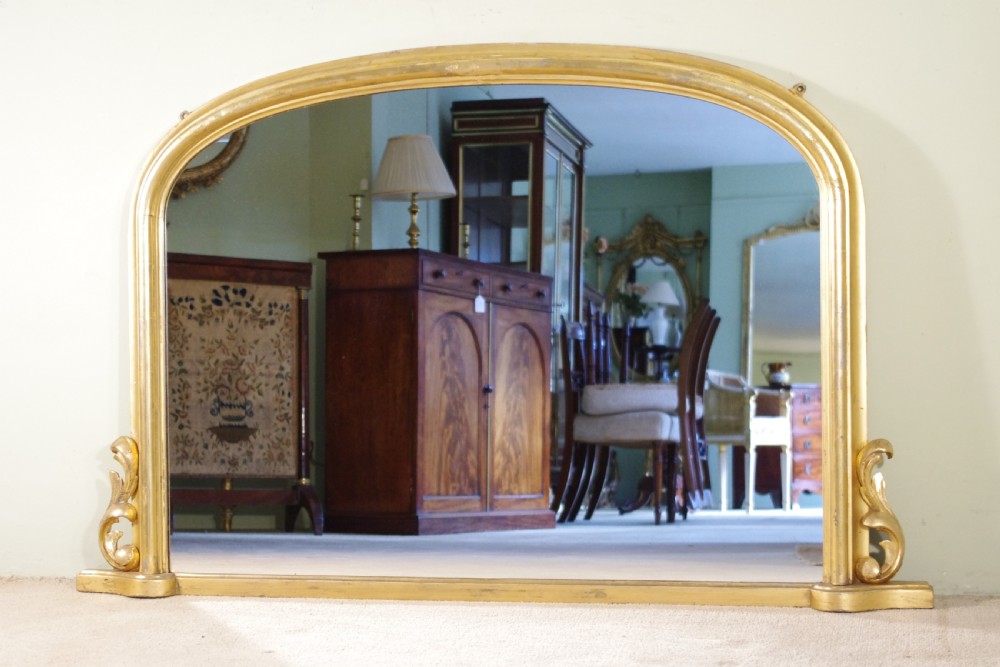 19th Century English Gilt Arch Top Overmantle Mirror