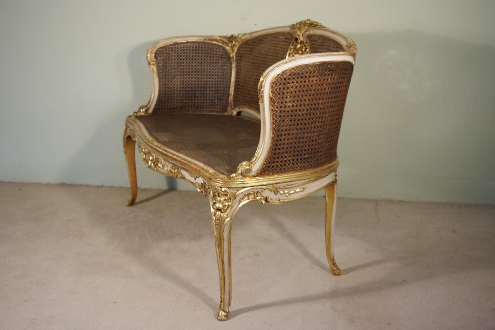 19th Century French Louis XV Style Painted/Gilt Cane Sofa View IV