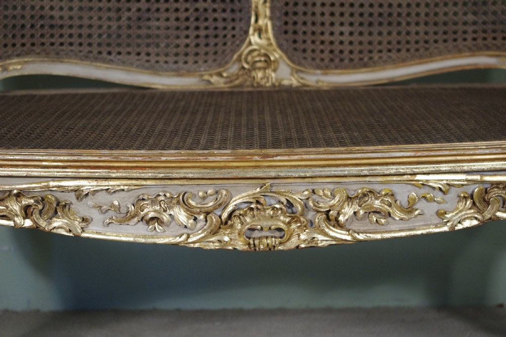 19th Century French Louis XV Style Painted/Gilt Cane Sofa View X