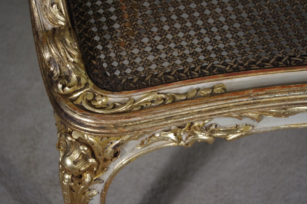 19th Century French Louis XV Style Painted/Gilt Cane Sofa View XI