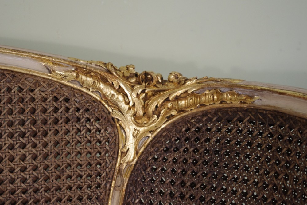 19th Century French Louis XV Style Painted/Gilt Cane Sofa View XII